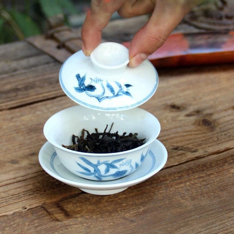 Chaozhou Gongfu Tea Gaiwan Set,100ml Porcelain Gaiwan Set,handpainted