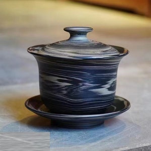 200ml Handmade Jian Shui Gaiwan,Handmade Pottery Gaiwan