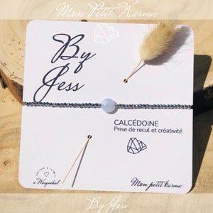 Bracelet calcédoine et hématites argentées  bijou minimaliste pour femme en pierre naturelle, lithothérapie cadeau personnalisé