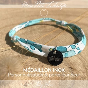 Liberty-Stoffarmband und anpassbare Medaille aus Edelstahl. Idee für ein Geschenk