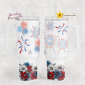 July 4th Patriotic 40oz Tumbler Wrap - PNG Tumbler Design Sublimation Designs Downloads - Seamless Sublimation Tumbler with Handle Wrap