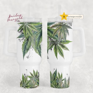 Pot Leaves 40oz Tumbler Wrap - PNG Tumbler Design Sublimation Designs Downloads - Marijuana Leaf Sublimation Tumbler with Handle Wrap