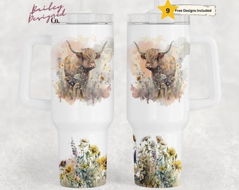 Highland Cow 40oz Tumbler Wrap - PNG Tumbler Design Sublimation Designs ...