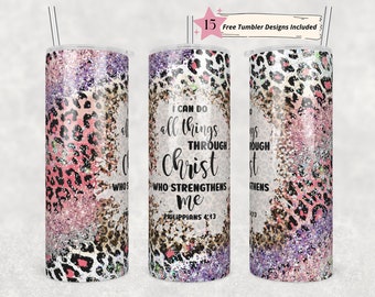 20oz Skinny Tumbler Christian Bible Verse Sublimation Design Templates, I Can Do All Things Tumbler Straight PNG Digital Download