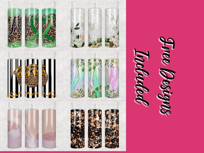 K&ouml;nnte beinhalten: Set mit 10 Becherdesigns mit verschiedenen Mustern, darunter Leopardenmuster, Streifen, Blumen und abstrakte Designs. Die Becher sind alle wei&szlig; mit einer Vielzahl von Farben und Mustern.