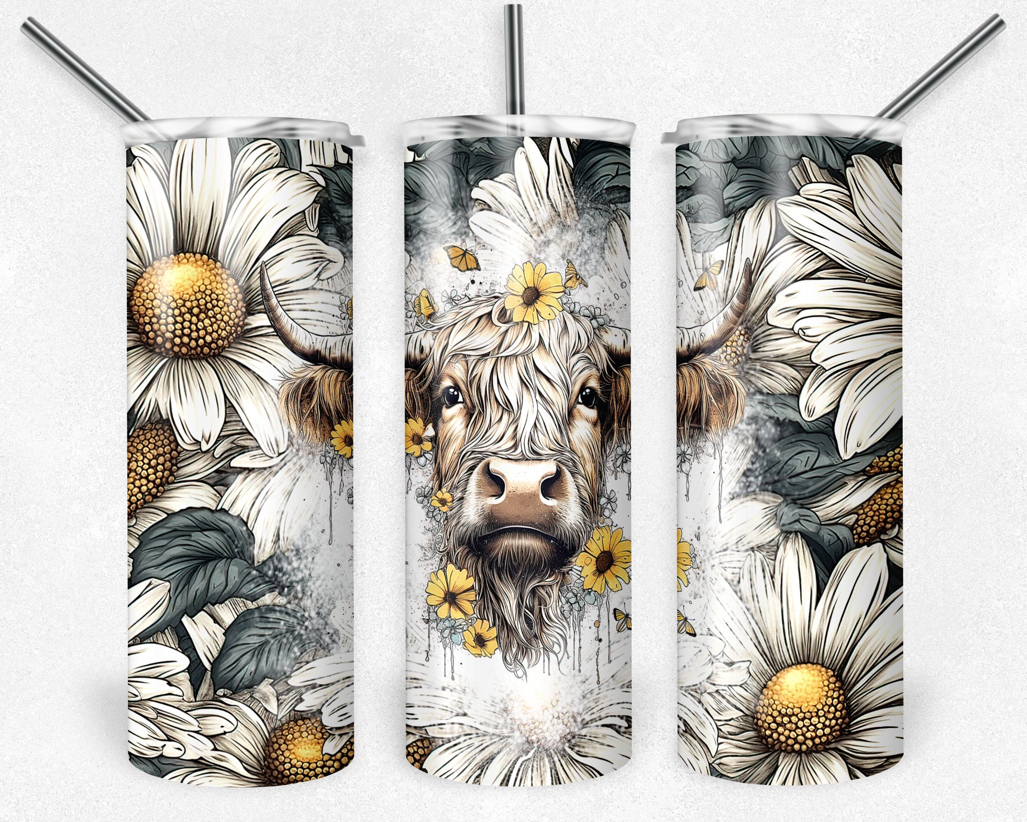 Highland Cow 20 Oz Skinny Tumbler Sublimation Design Digital Download ...