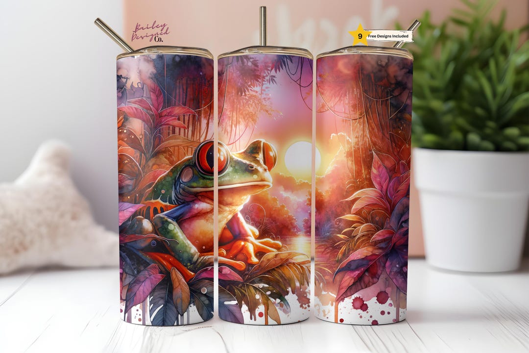 Tropical Jungle Frog 20 Oz Skinny Tumbler Sublimation Design Digital ...