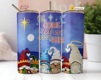 Holiday Gnomes Christmas 20 oz Skinny Tumbler Sublimation Design Digital Download PNG Instant DIGITAL ONLY,  Nativity Tumbler Wrap