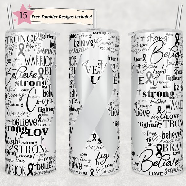 20 oz Skinny Tumbler Sublimation Lung Cancer Awareness Ribbon Word Art Cancer White Straight Design Digital Download PNG tumblers