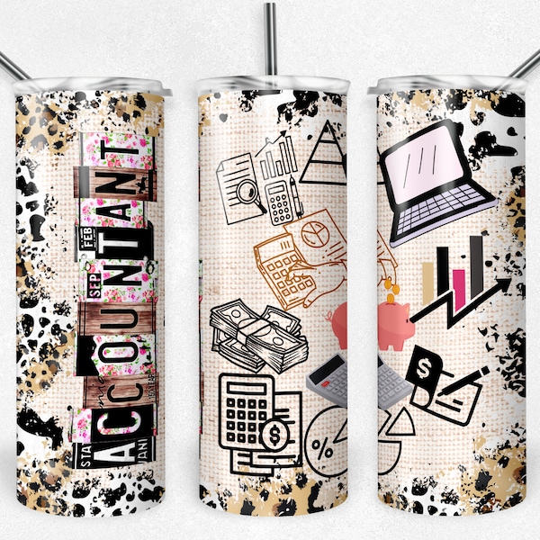 Buchhalter 20 oz Skinny Becher Sublimation Design digitaler Download PNG Instant DIGITAL ONLY, rustikale Beruf Wrap