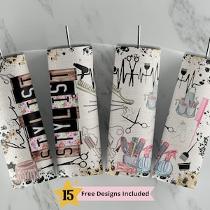 Hair Stylist Leopard Print 20oz Skinny Tumbler Sublimation Design Templates, Straight PNG Digital Download