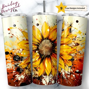 Abstract Paint Sunflower 20 oz Skinny Tumbler Sublimation Design Digital Download PNG Instant DIGITAL ONLY, Summer Sunflower Tumbler