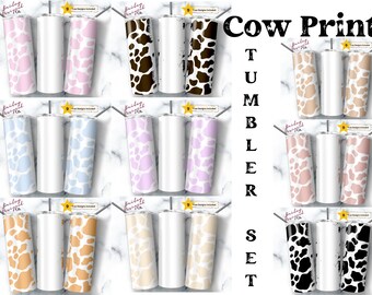 Cow Print Set of 9 Files, 20 oz Skinny Tumbler Sublimation Design Digital Download PNG Instant DIGITAL ONLY, Cow Print Tumbler Bundle