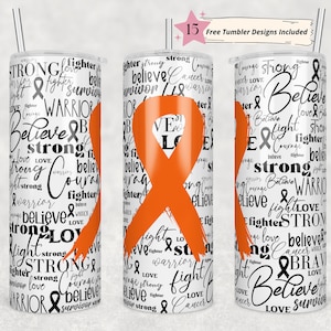 20 oz Skinny Tumbler Sublimation Leukemia Awareness Ribbon Word Art Cancer Orange Straight Design Digital Download PNG tumblers