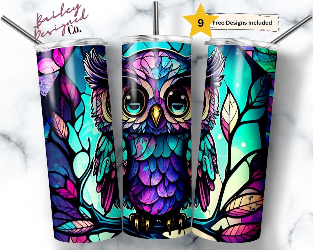 Stained Glass Neon Cute Baby Owl 20 Oz Skinny Tumbler Sublimation ...