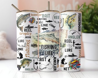 Fishing Life 20 oz Skinny Tumbler, Fisherman Angler Fish Tumbler Wrap Sublimation Design Digital Download PNG Instant DIGITAL ONLY