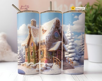 Christmas Gingerbread House 20 oz Skinny Tumbler Sublimation Design Digital Download PNG Instant DIGITAL ONLY, Tumbler