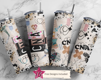 Certified Nursing Assistant 20 oz Skinny Tumbler Sublimation Leopard Boho Wrap Design For Straight Tumbler, PNG File, Digital, CNA Tumbler