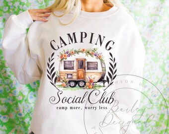 Koszulka Camping Social Club Sublimacja Projekt Cyfrowy Pobierz PNG Natychmiast TYLKO CYFROWE, Modny Projekt, Projekt Koszulki Camper Campfire