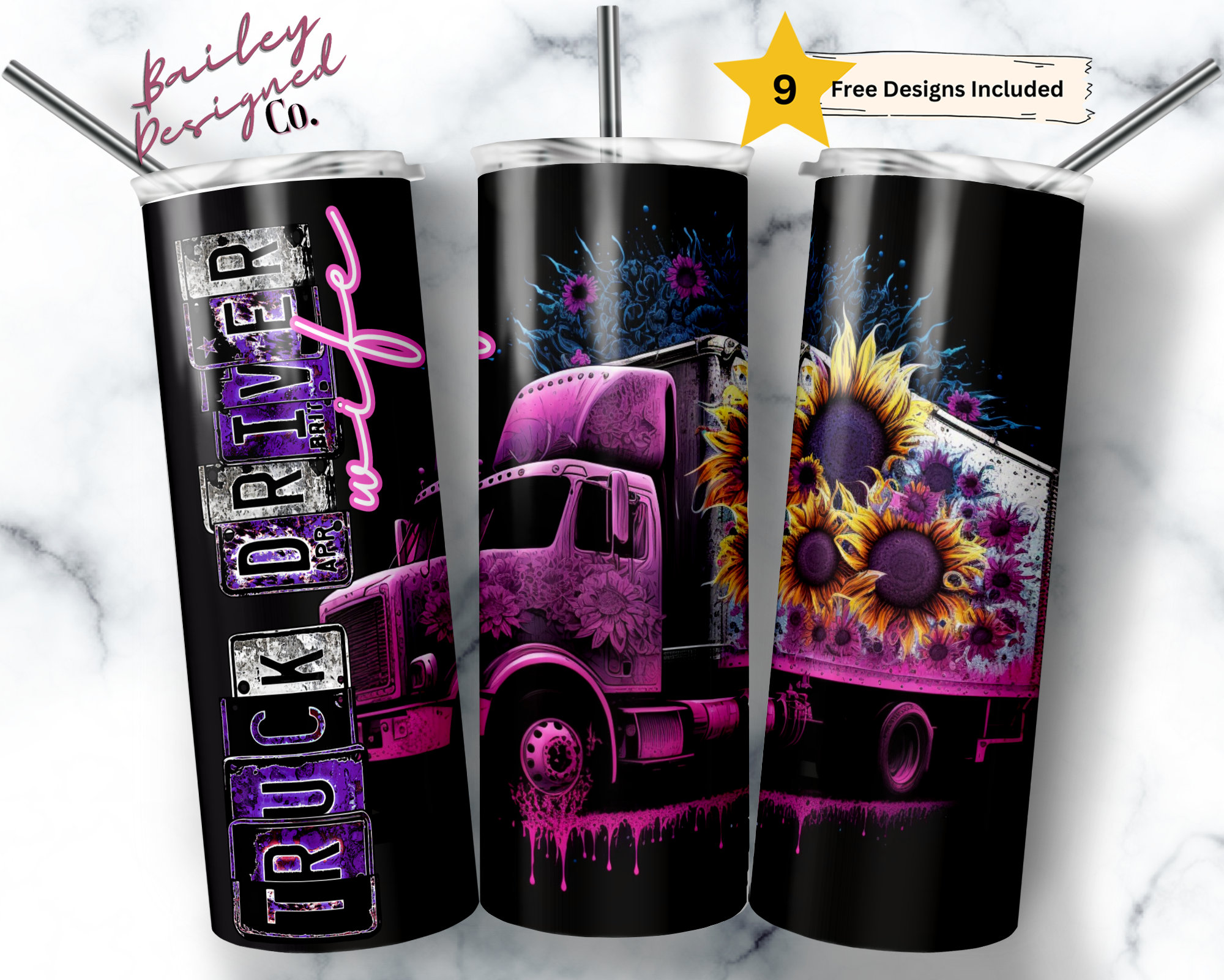 Truck Driver Wife 20 oz Skinny Tumbler Sublimation Design Digital Download PNG Instant DIGITAL ONLY, Trucker Wife Tumbler