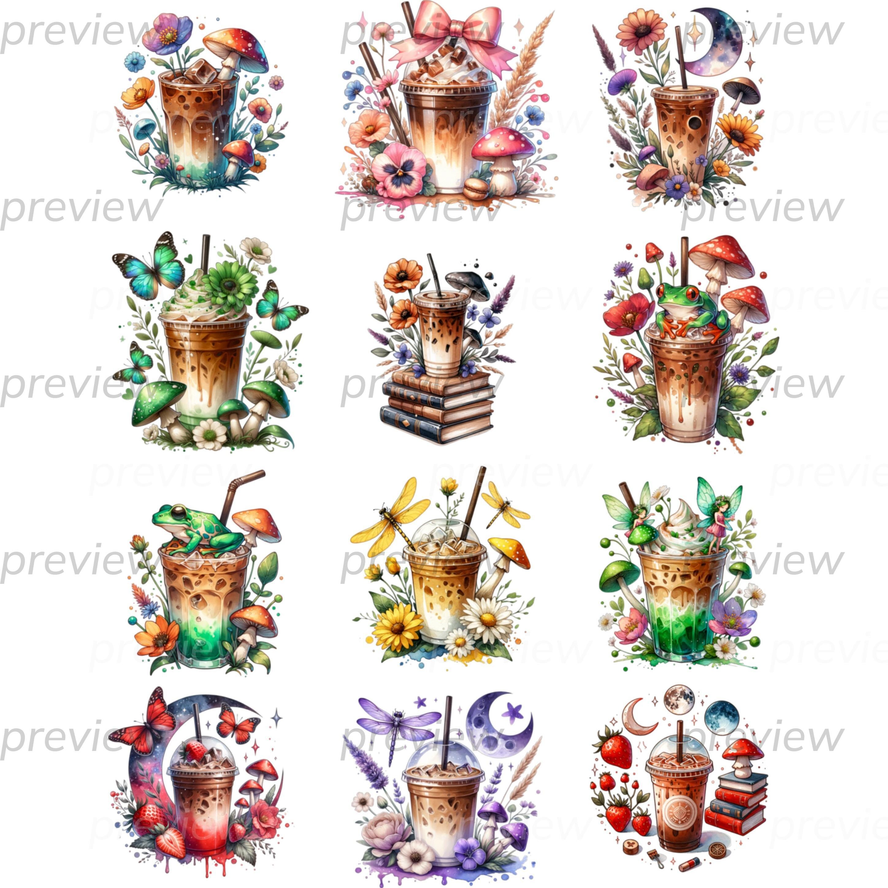 Floral Coffee Cottagecore Clipart Bundle Set, Cute Cafe Coffee UVDTF ...