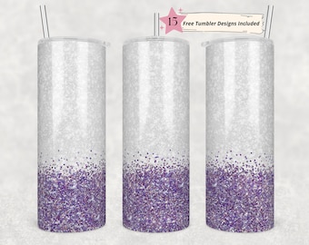 Purple Glitter Ombre, Faux Glitter Confetti, 20 oz Skinny Tumbler, Glitter Sublimation Design Template, Straight Design Digital Download PNG