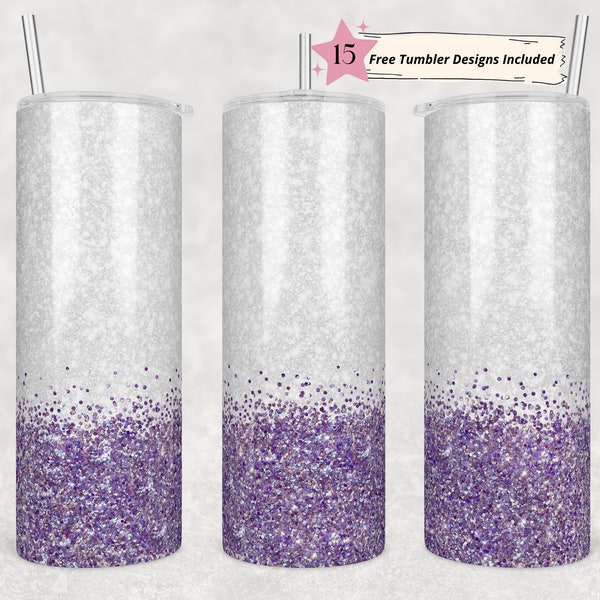 Purple Glitter Ombre, Faux Glitter Confetti, 20 oz Skinny Tumbler, Glitter Sublimation Design Template, Straight Design Digital Download PNG