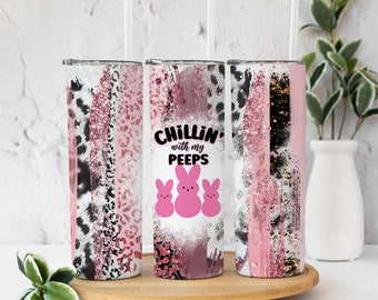 20oz Skinny Tumbler Chillin with my marshmallow bunnies Sublimation Design Templates, Easter Eggs Straight PNG Digital Download Easter bunny