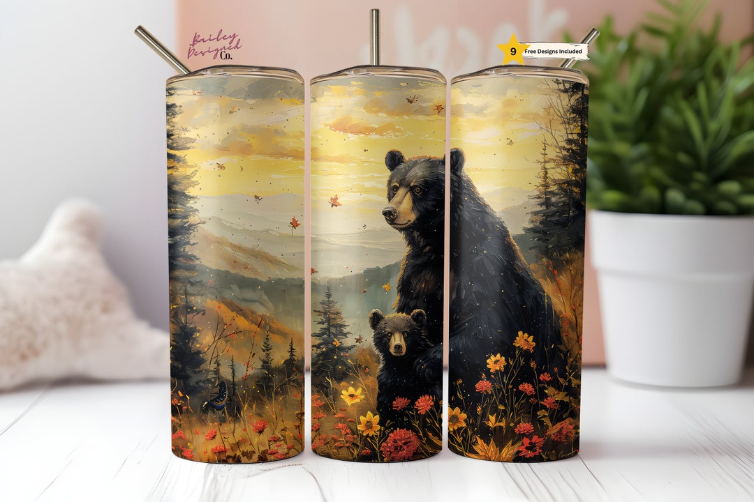 Black Bear Cub Color Me Tumbler Wrap 20 Oz Skinny Tumbler Sublimation ...
