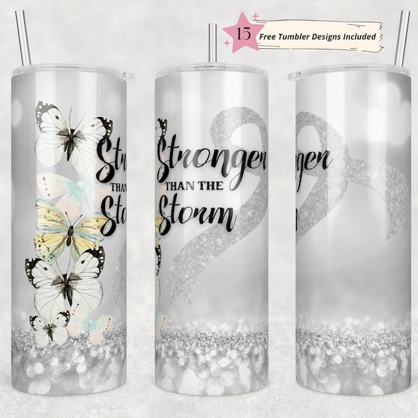 20 oz Skinny Tumbler Sublimation Lung Cancer Awareness Ribbon Stronger than the Storm White Straight Design Digital Download PNG tumblers