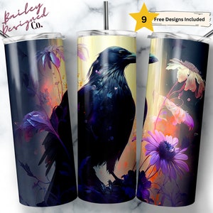 Black Crow 20 oz Skinny Tumbler Sublimation Design Digital Download PNG Instant DIGITAL ONLY, Witchy Tumbler Wrap, Halloween tumbler