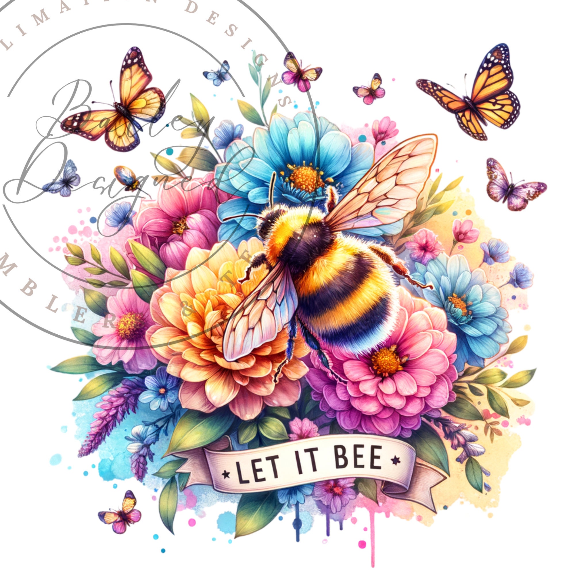 Spring Floral Let it Bee Clipart Shirt Sublimation Design Digital Download UVDTF Instant DIGITAL ONLY, Glass Jar png Design, Tshirt Design