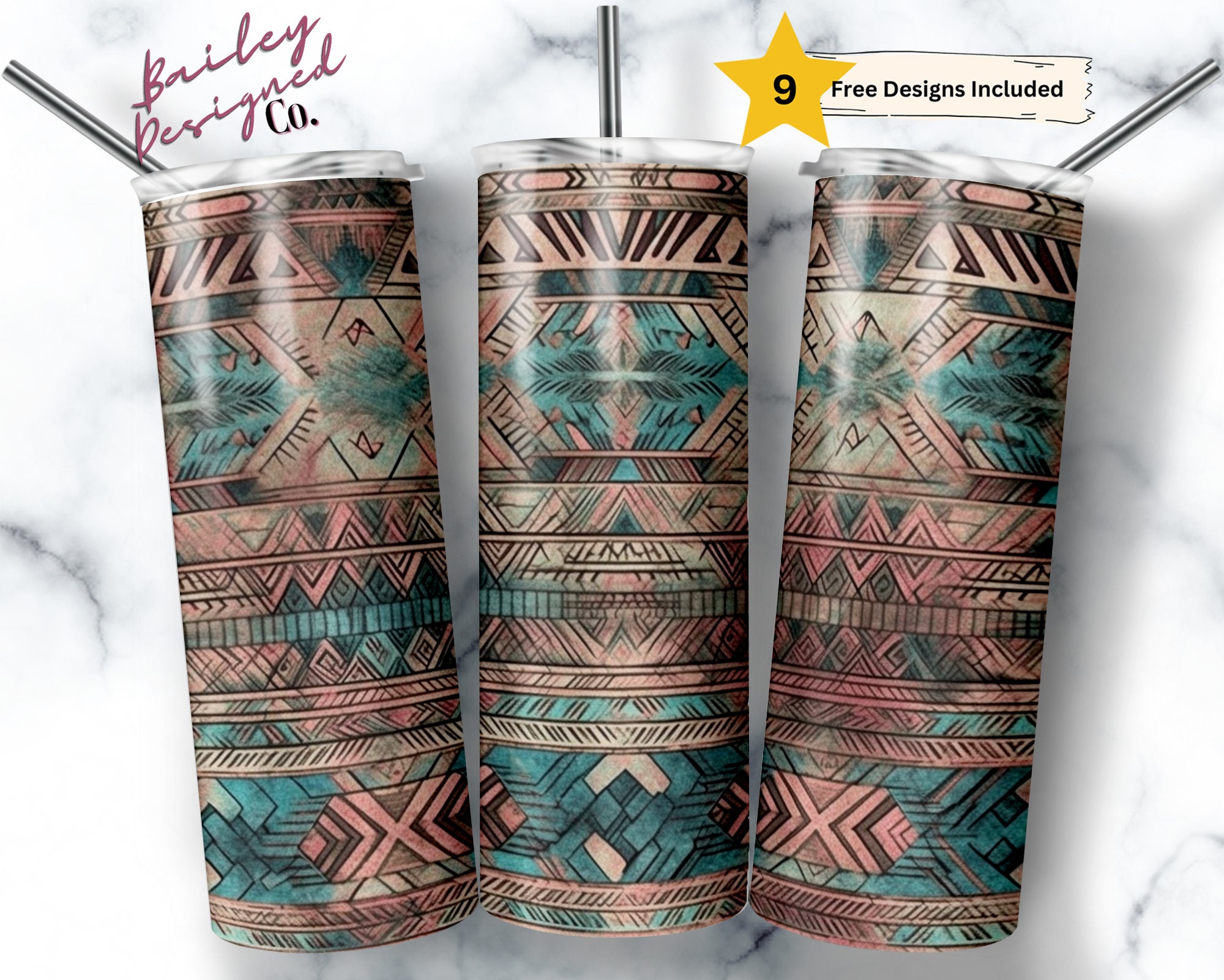 Western Pattern 20 Oz Skinny Tumbler Sublimation Design Digital ...
