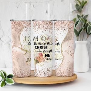 20oz Skinny Tumbler Christian Bible Verse Sublimation Design Templates, I Can Do All Things Tumbler Straight PNG Digital Download