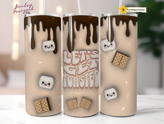 Inflated Sublimation Design 3D tumbler Wrap 20 oz Skinny Tumbler Sublimation Digital Download PNG Puffy Bubble Camping Smore Toasted Tumbler