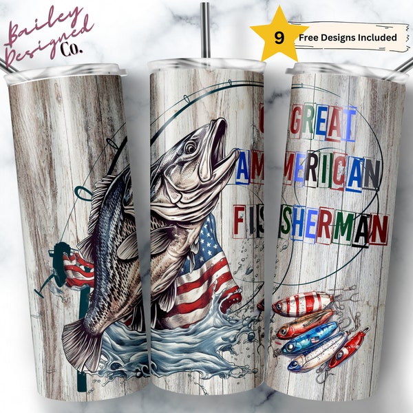 Great American Fisherman 20 oz Skinny Tumbler Sublimation Design Digital Download PNG Instant DIGITAL ONLY, Patriotic Fishing Tumbler