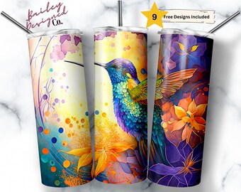 Alcohol Ink Hummingbird 20 oz Skinny Tumbler Sublimation Design Digital Download PNG Instant DIGITAL ONLY, Floral Tumbler Wrap