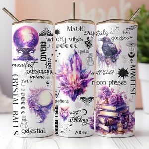 Witchy Vibes 20 oz Skinny Tumbler Sublimation Design Download digitale PNG SOLO DIGITALE istantaneo, Galaxy Celestial Witch Tumbler Wrap