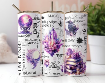 Witchy Vibes 20 Unzen Skinny Tumbler Sublimation Design Digitaler Download PNG Instant NUR DIGITAL, Galaxy Celestial Witch Tumbler Wrap