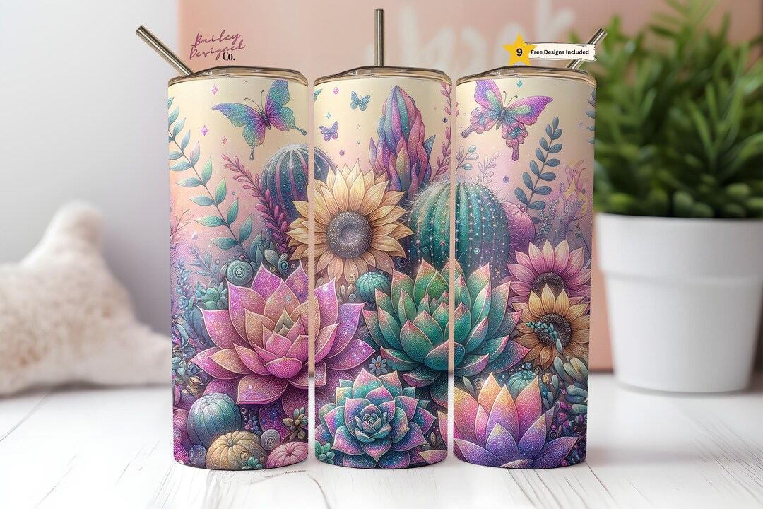 Glitter Succulent Cactus Plants 20 Oz Skinny Tumbler Sublimation Design ...