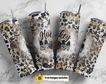 20oz Skinny Tumbler Leopard Cow Print Hockey Mom  Designs Template Straight PNG File Download hockey mom sport tumbler design
