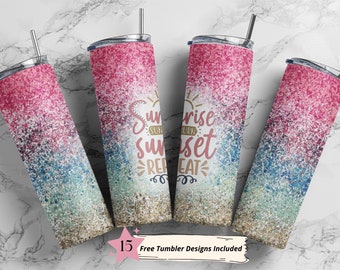 Sunrise Sunburn Sunset Repeat Sublimation Design 20 oz Skinny Tumbler Wrap PNG DIGITAL DOWNLOAD only, Straight Design, Seamless Design