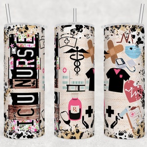 ICU Nurse 20 oz Skinny Tumbler Sublimation Leopard Boho Nurse Wrap Design For Straight Tumbler, PNG File, Digital, Intensive Care Unit Png