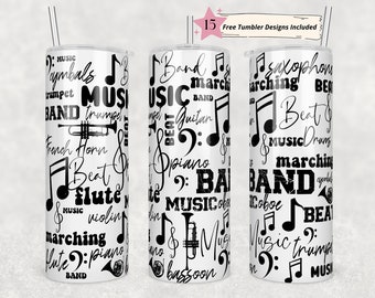 20 oz Skinny Tumbler Sublimation Design Template School Band Trumpet Music Straight Design Digital Download PNG Music Word Art