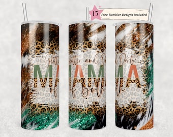 Bicchiere magro da 20 once Mama Glitter e Dirt Mom of Both Leopard Cheetah Glitter Sublimation Designs Template Straight PNG File Download