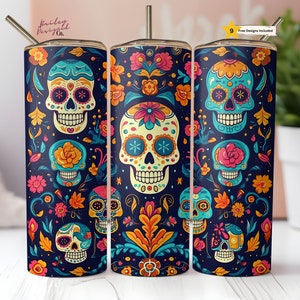 Metallic Sugar Skull Tumbler with Straw - Cracker Barrel