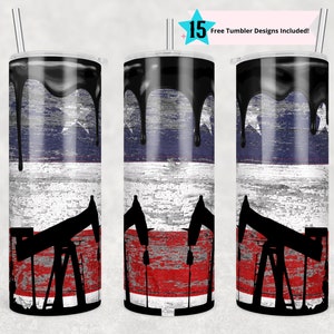 20 oz Skinny Tumbler Oilfield Oil Rig American Flag Grunge Sublimation Design Digital Download PNG Instant DIGITAL ONLY