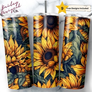Seamless Sunflowers 20 oz Skinny Tumbler Sublimation Design Digital Download PNG Instant DIGITAL ONLY, Spring Sunflower Tumbler