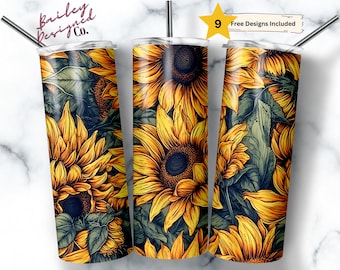 Seamless Sunflowers 20 oz Skinny Tumbler Sublimation Design Digital Download PNG Instant DIGITAL ONLY, Spring Sunflower Tumbler