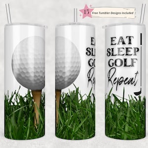 20 oz Skinny Tumbler Sublimation Fathers wrap, straight template Golf Tumbler digital download PNG Eat Sleep Golf Repeat